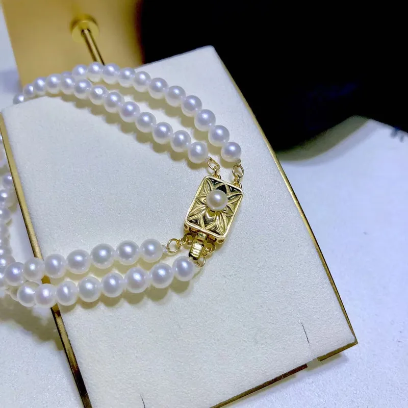 

DIY pearl accessories Natural pearl necklace bracelet plum-buckle S925 sterling silver single-row insert button