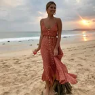 Платье женское длинное в горошек, сарафан на бретелях-спагетти, милая пляжная одежда в стиле бохо, лето 2020