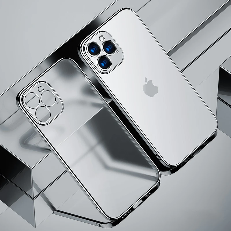 

Luxury Square Frame Plating Clear Phone Case For iPhone 12 11 Pro Max Mini X XR XS 7 8 Plus SE 2 2020 Transparent Silicone Cover