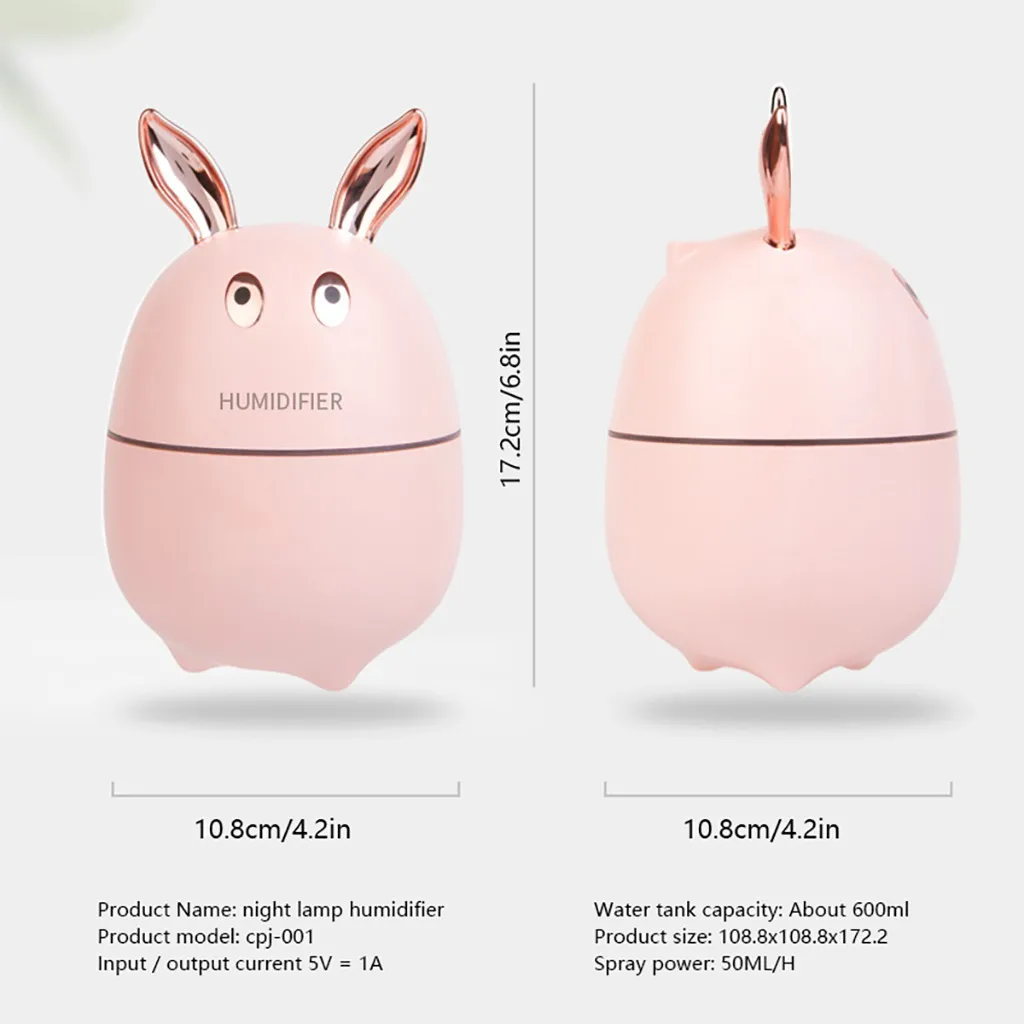 

600ml Air Humidifier Cute Rabbit Ultra-silent Usb Aroma Essential Oil Diffuser Car Humidificador Air Purifier Mist Maker#dg4