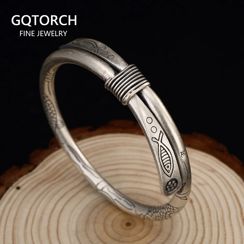 990 чистый серебряный браслет женские браслеты-каффы расширяемый Винтажные