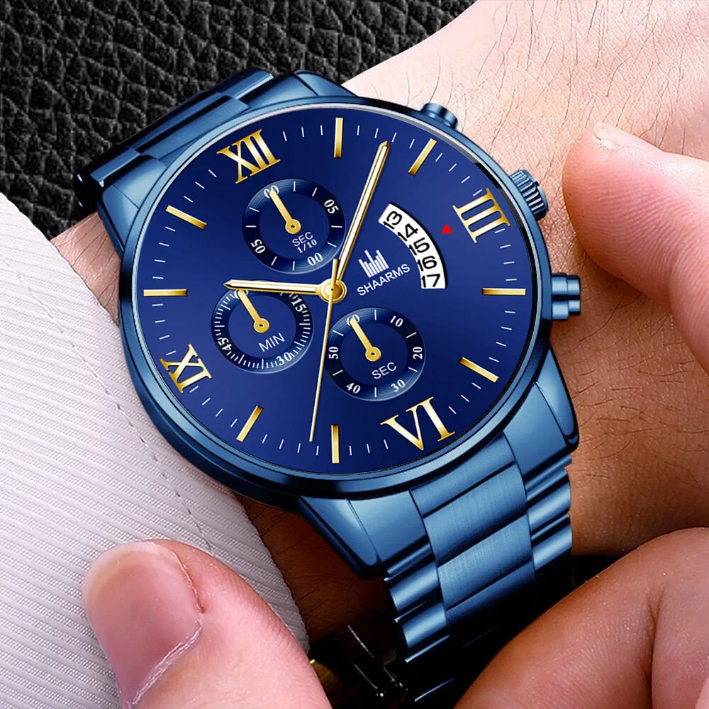 

Часы наручные мужские кварцевые с календарем, люксовые деловые Спортивные Повседневные, из нержавеющей стали