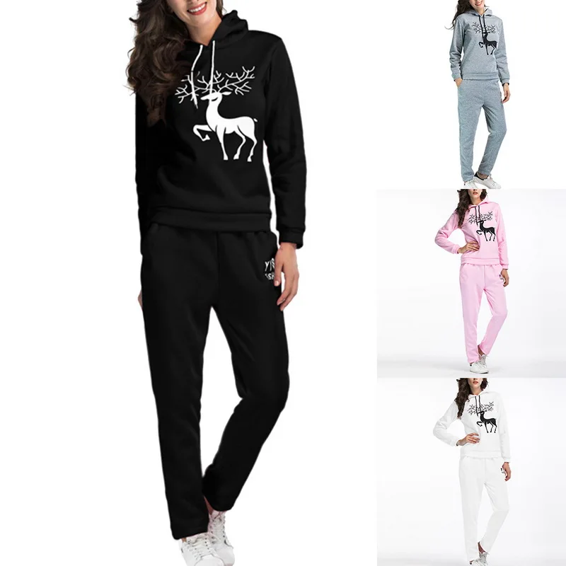 Рождественский костюм для женщин Женский комплект 2 шт. бега femme Gym Mujer Elk печатных