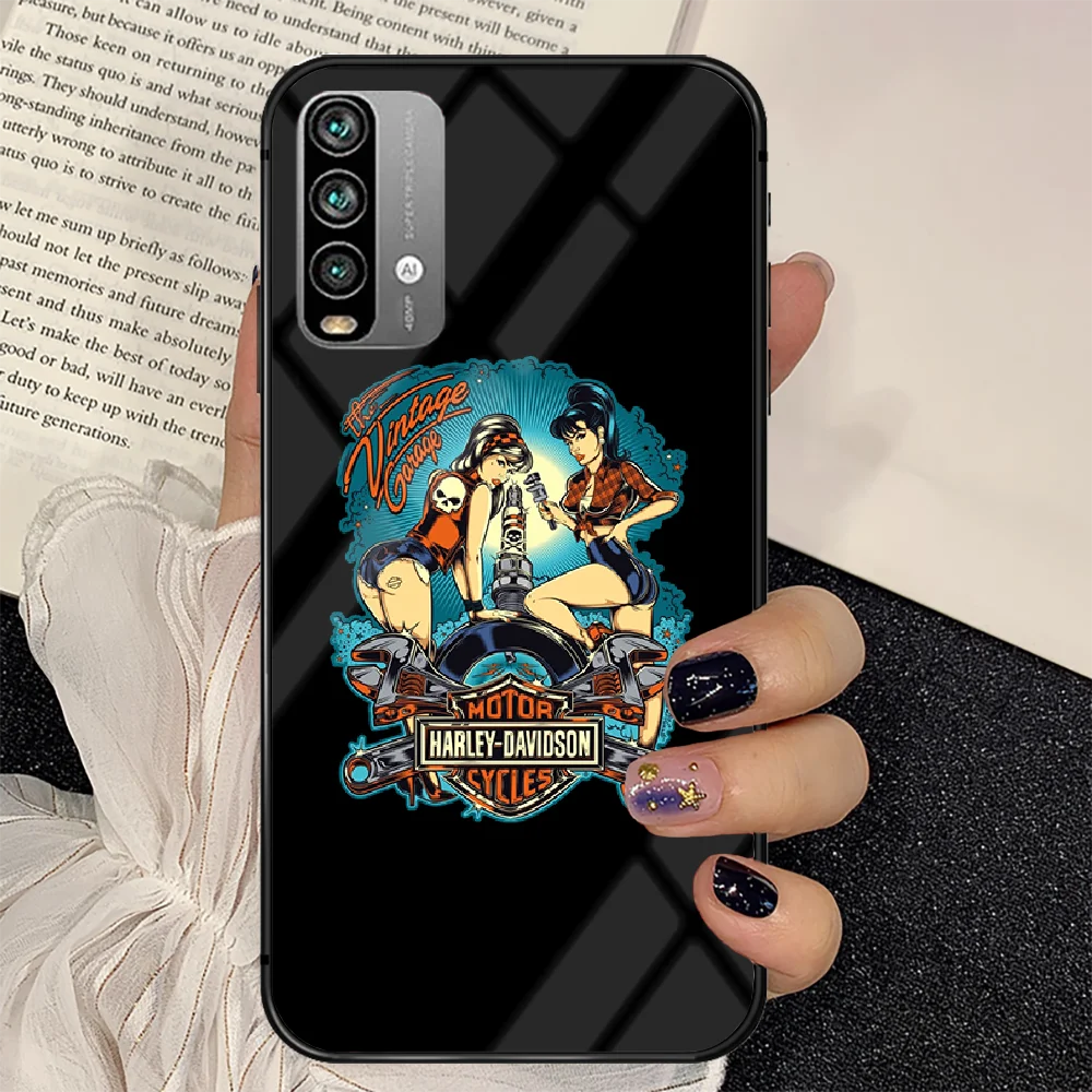 

Harleys motorcycle Phone Tempered Glass Case Cover For Xiaomi Redmi note k 7 8 9 10 30 40 A C T S Pro Luxury Bumper Black