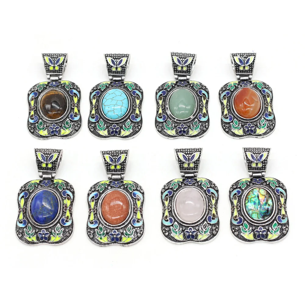 

Natural Stone Rose Quartzs Agates Pendant Vintage White Shell Abalone Shell Charms for Jewelry Making DIY Necklace Size 38x70mm