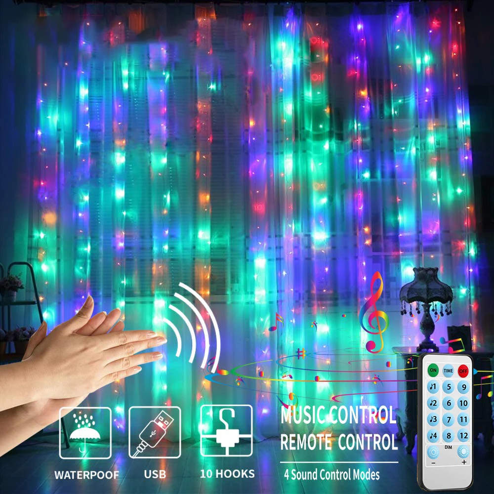 

СВЕТОДИОДНАЯ Гирлянда-сосулька с дистанционным управлением по Bluetooth и USB, гирлянда-занавеска, сказосветильник рождественсветильник гирлянда для свадьбы, дома, окна, вечеринки, светильник щение