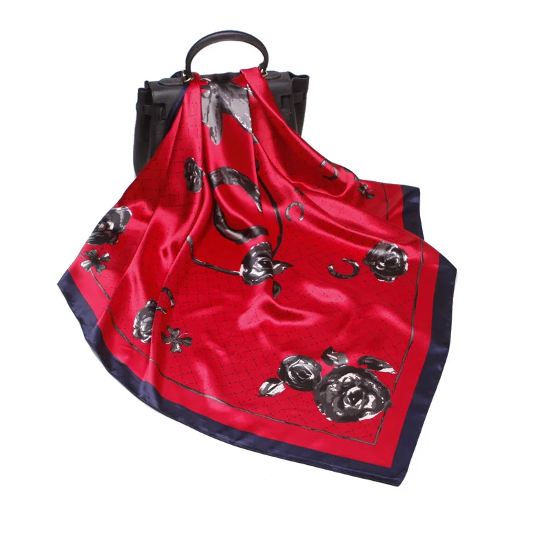 

2020 spring and autumn luxury imitation silk scarf ladies headscarf fashion square scarf printing high-end travel shawl 90*90cm