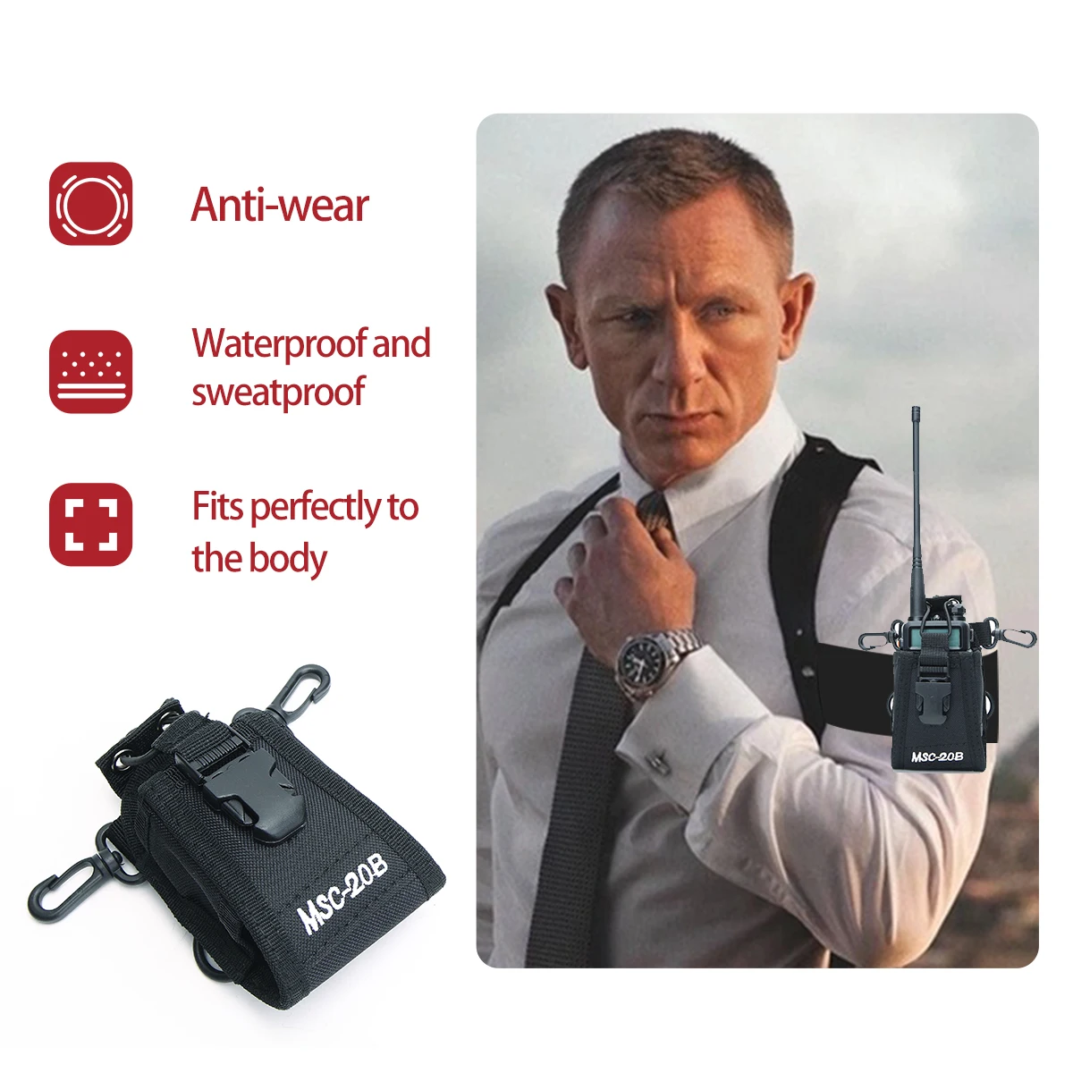 Нейлоновый чехол-кобура для рации с кожаным ремешком защищающим от изгибов