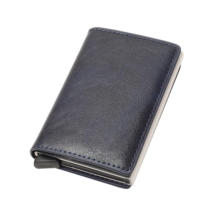 

2021 wallet Crazy Horse PU Leather Aluminium Box automatically pops up credit card holder Men And Women Metal Fashion Card