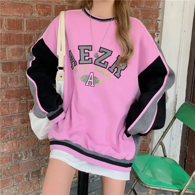 

Winter Thick Fashion oversized hoodie women Harajuku Crewneck Sweatshirt Lettered Embroidery Printing Loose Korean Pullovers