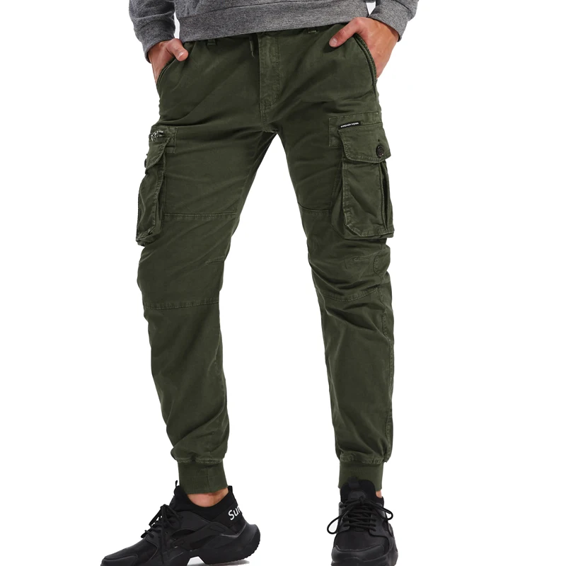

2021 Men's Joggers Military Casual Cotton Pants Men's Tactical Cargo Pants Male Hip Hop Ribbon Side Pockets Pants