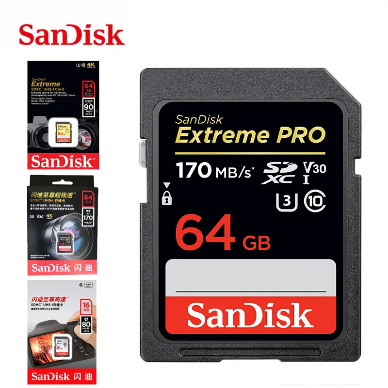 Карта памяти SanDisk Extreme Pro/Ultra флеш-накопитель на 32 ГБ 64 128 256 80 МБ/с. U1 170 U3 V30 4K карты SD