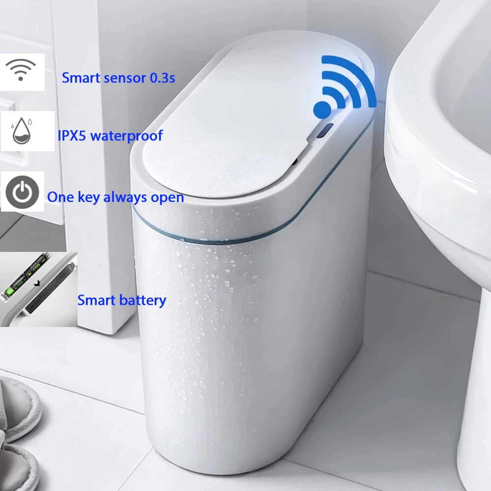 

Home Smart Sensor Trash Can Electronic Automatic Household Bathroom Toilet Bedroom Living room Waterproof Narrow Seam Sensor Bin