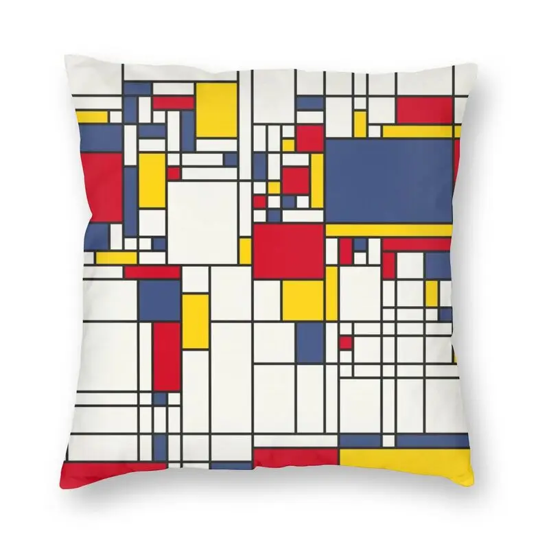 Подушка с минималистическим абстрактным дизайном в стиле "Де Стиль" Пита Мондриана для дома на квадратной наволочке.