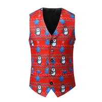 snowman christmas tree 3d printed red christmas vest men slim fit waistcoat mens xmas party holiday prom tuxedo vests chaleco