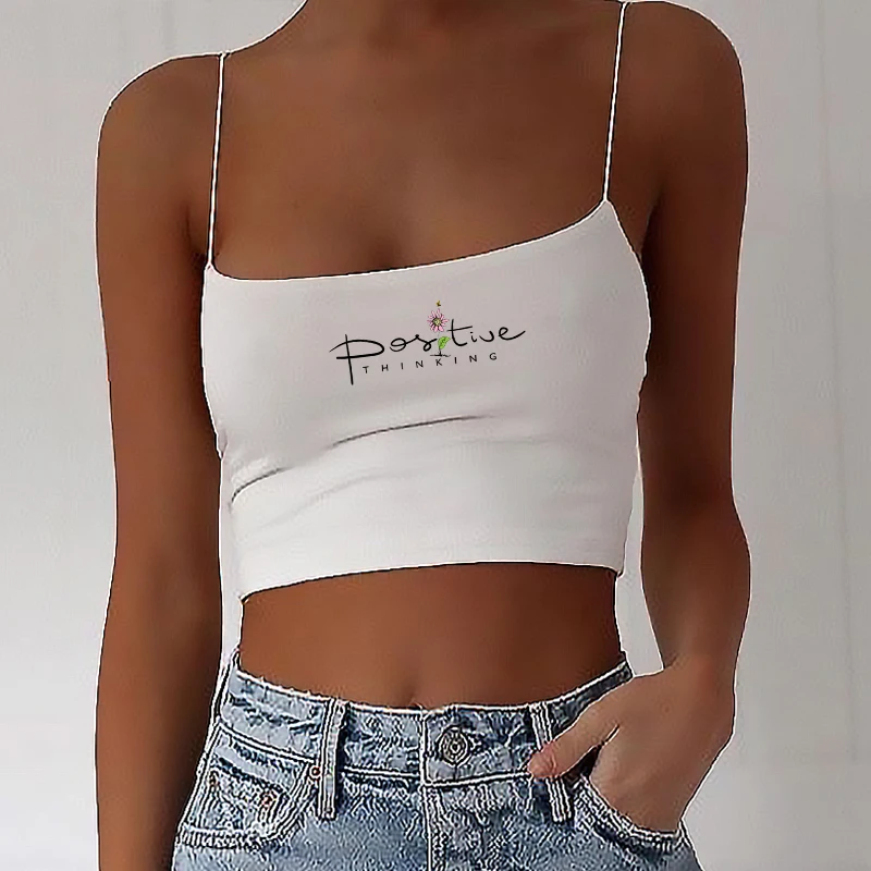 

Womens Summer Sleeveless Crop Top Letters Print Sexy Spaghetti Strap Slim Vest Music Festival Harajuku Clubwear Camisole Y2K