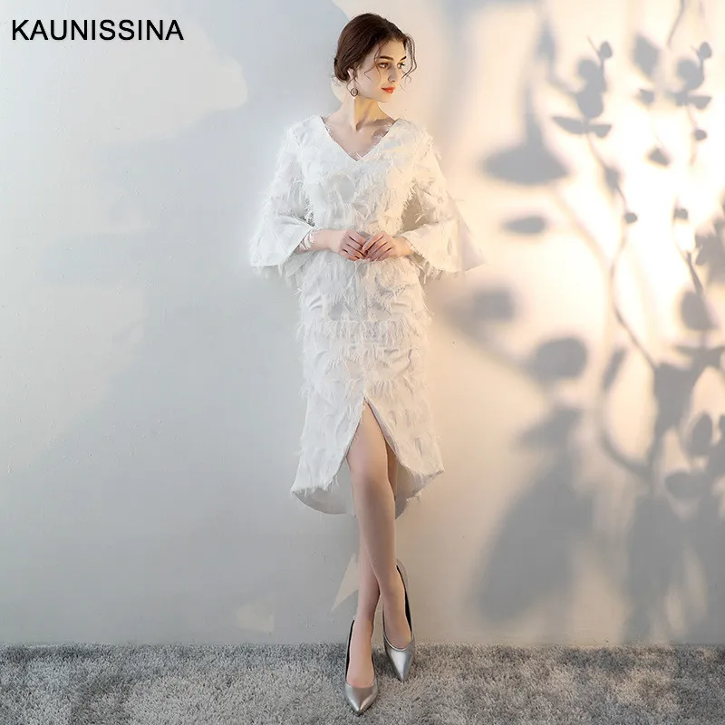 KAUNISSINA Mermaid Cocktail Dresses Elegant Party Gowns V-Neck Flare Sleeve Celebrity Homecoming Dress Vestidos | Свадьбы и