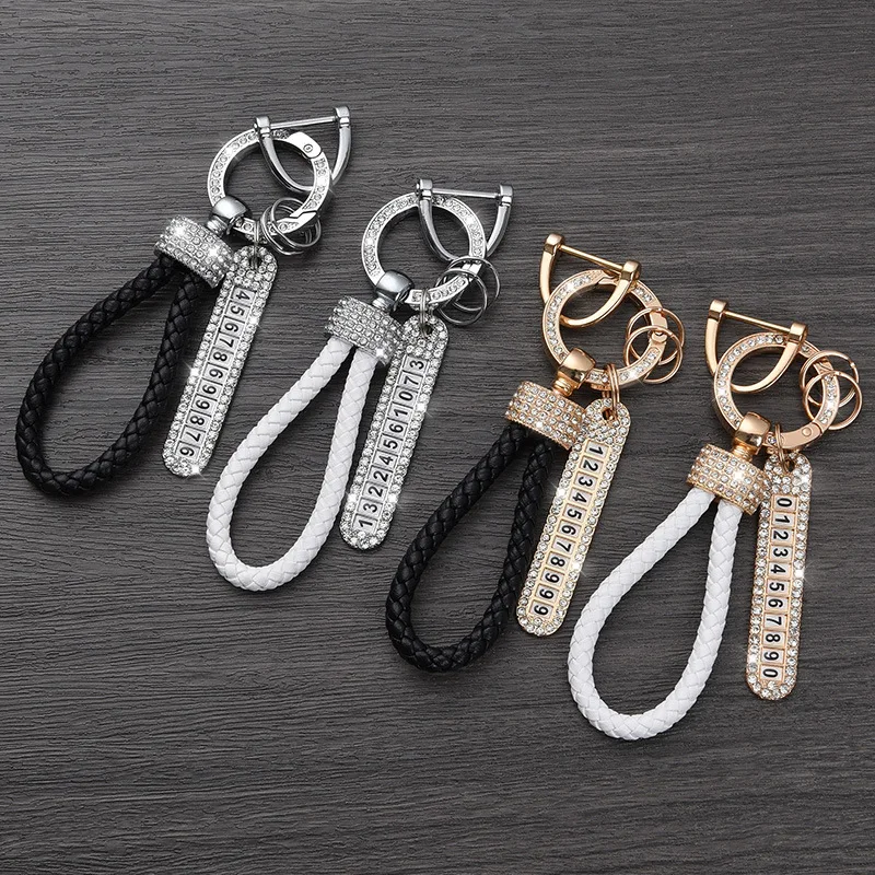 

Diamond-studded Car Keychain Anti-lost Mobile Phone Number Plate Car Keychain Backpack Pendant Car Key Ring Chain Pendant