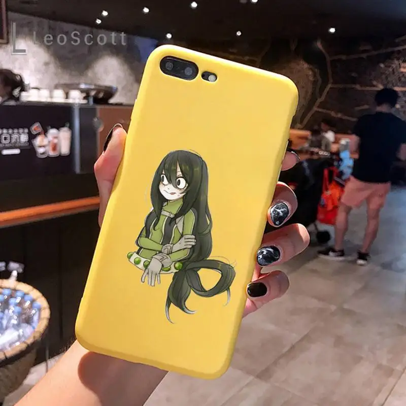 

Tsuyu Asui Boku no hero academia Phone Case Yellow Candy Color for iPhone 6 7 8 11 12 s mini pro X XS XR MAX Plus