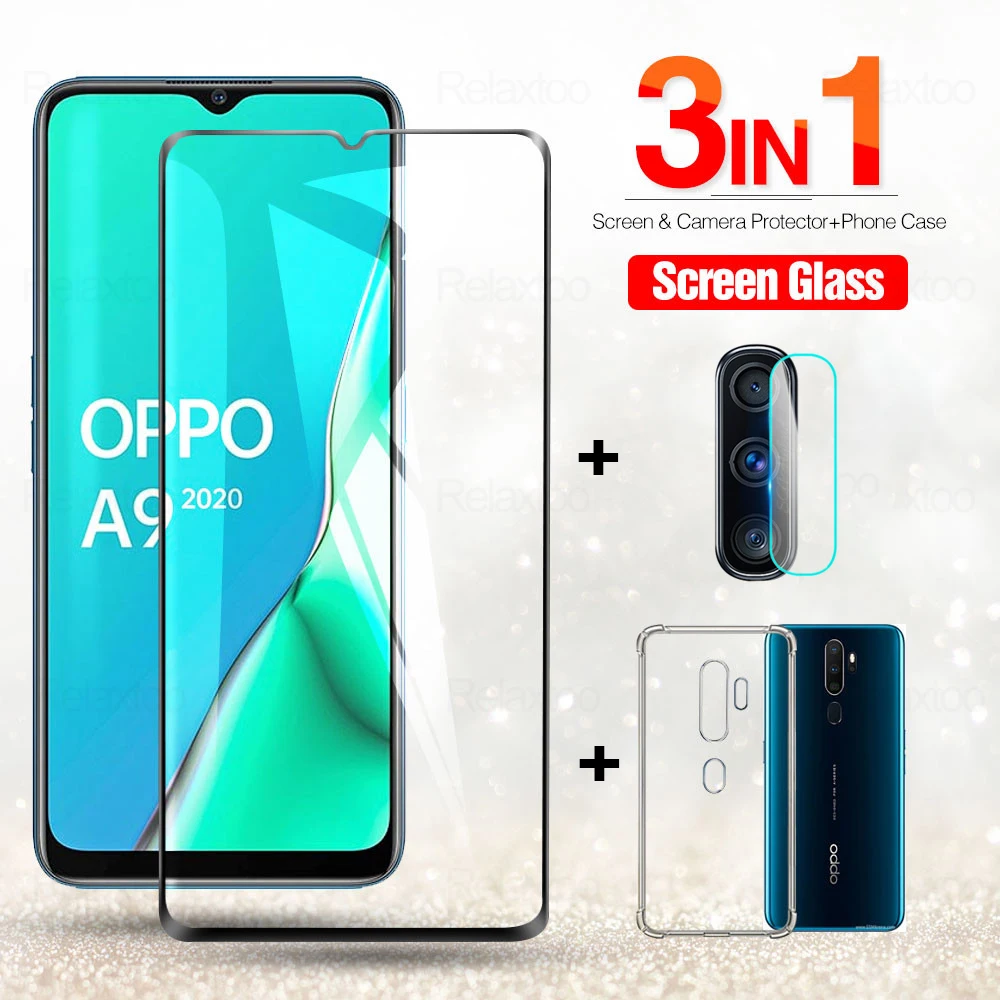 

Закаленное стекло 3 в 1 HD для oppo a5 a9 A5 A9 a 5 9 2020, защита экрана и подушка безопасности, противоударный чехол для камеры Защитное стекло для экран...