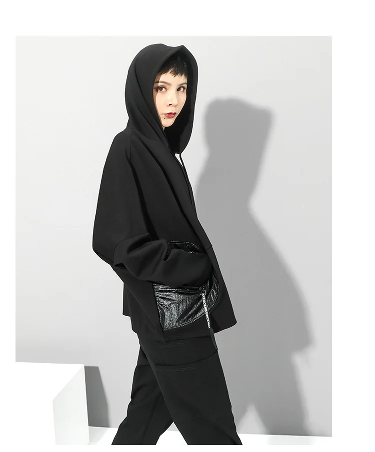 Черная хлопковая Повседневная Свободная Толстовка в стиле оверсайз Осень-зима