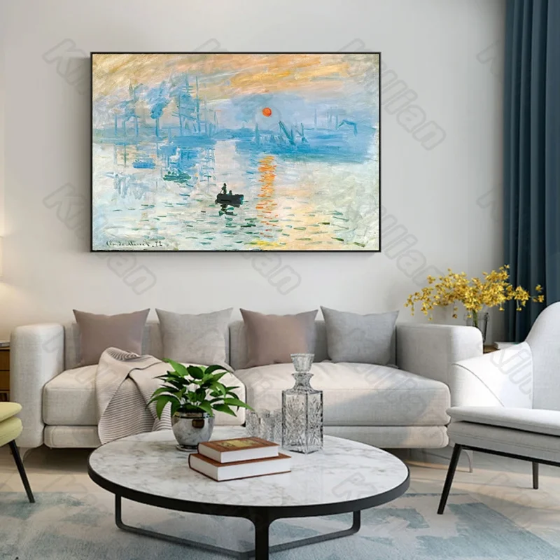 

Abstract Style Murals Sunset Lake Fish Boat Frameles Poster Home Residential Bedroom Decoration Living Room Canvas Painting