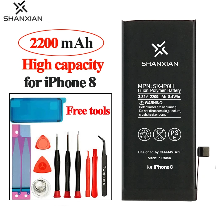 Battery 8H 2150mAh SHANXIAN аккумулятор премиум класса для iPhone 6 6S SE 7 8 с увеличенной емкостью, литиевый внутренний сменный аккумулятор 2200 мАч, бесплатный инструмент - Цвет: Battery 8H 2150mAh