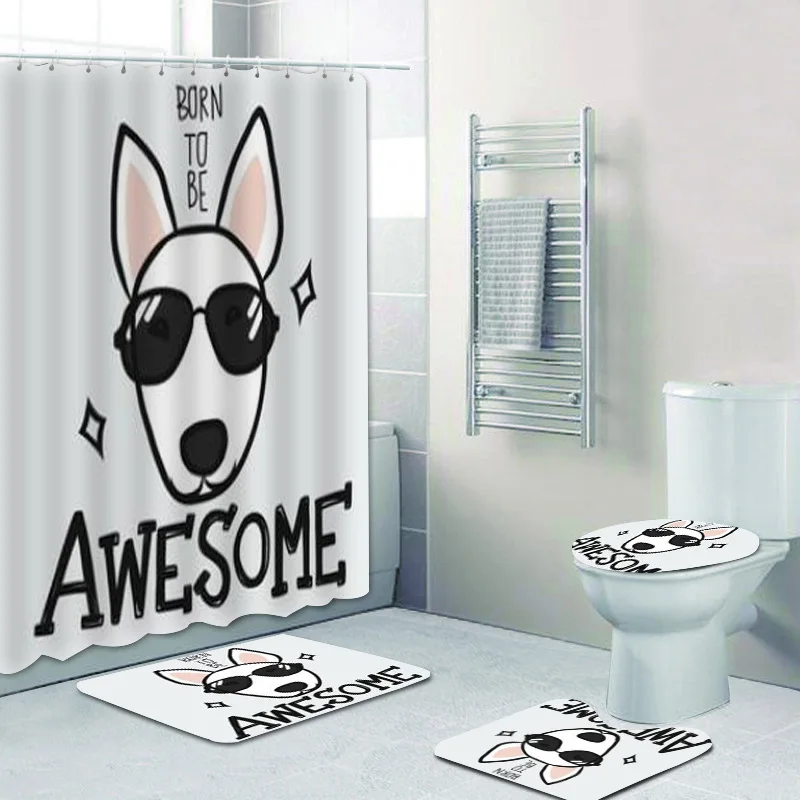 Портрет собаки Бультерьера с крутой татуировкой портрет шторы для душа в ванную