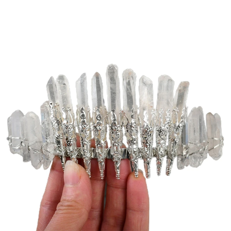 

Raw Crystal Quartz Crown Headband Handmade Natural Stone Tiara Hair Hoop Women Bridal Wedding Party Jewelry Headdress
