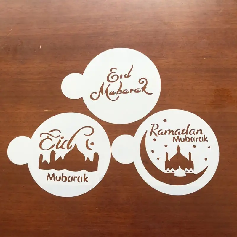 

3 Pcs/set Eid Mubarak Ramadan Coffee Flower Spray Stencils Mosque Biscuit Baking