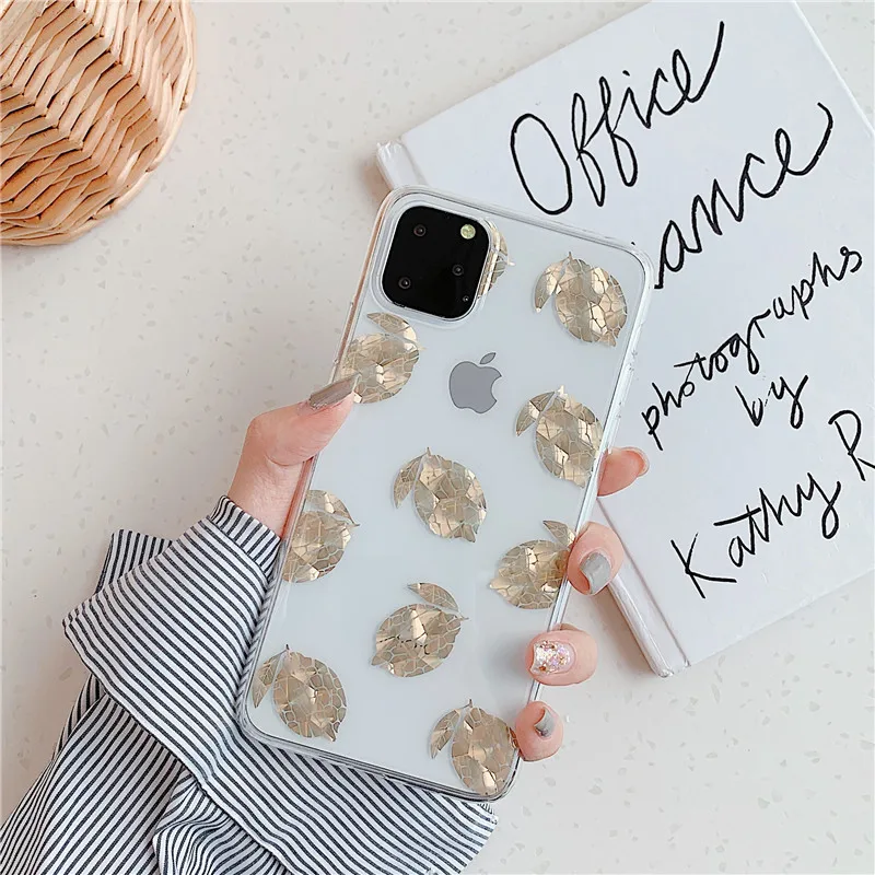Glitter Phone Case For iPhone 11 Pro Max Back Cover Rose Gold Bling Leaf TPU Silicone Soft Coque Iphone 2019 Fundas |