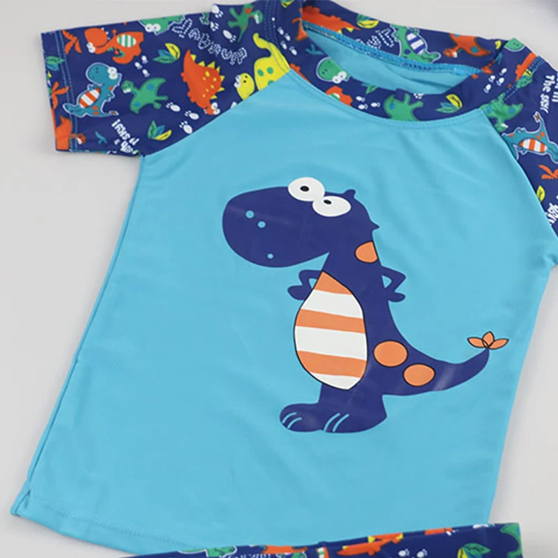 Children Swimwear 2021 3pcs Dinosaur Blue Swimsuit Boys Kids Swimming Hat Short Sleeve BathSuit Swim Beach Wear Cute Swimmwear