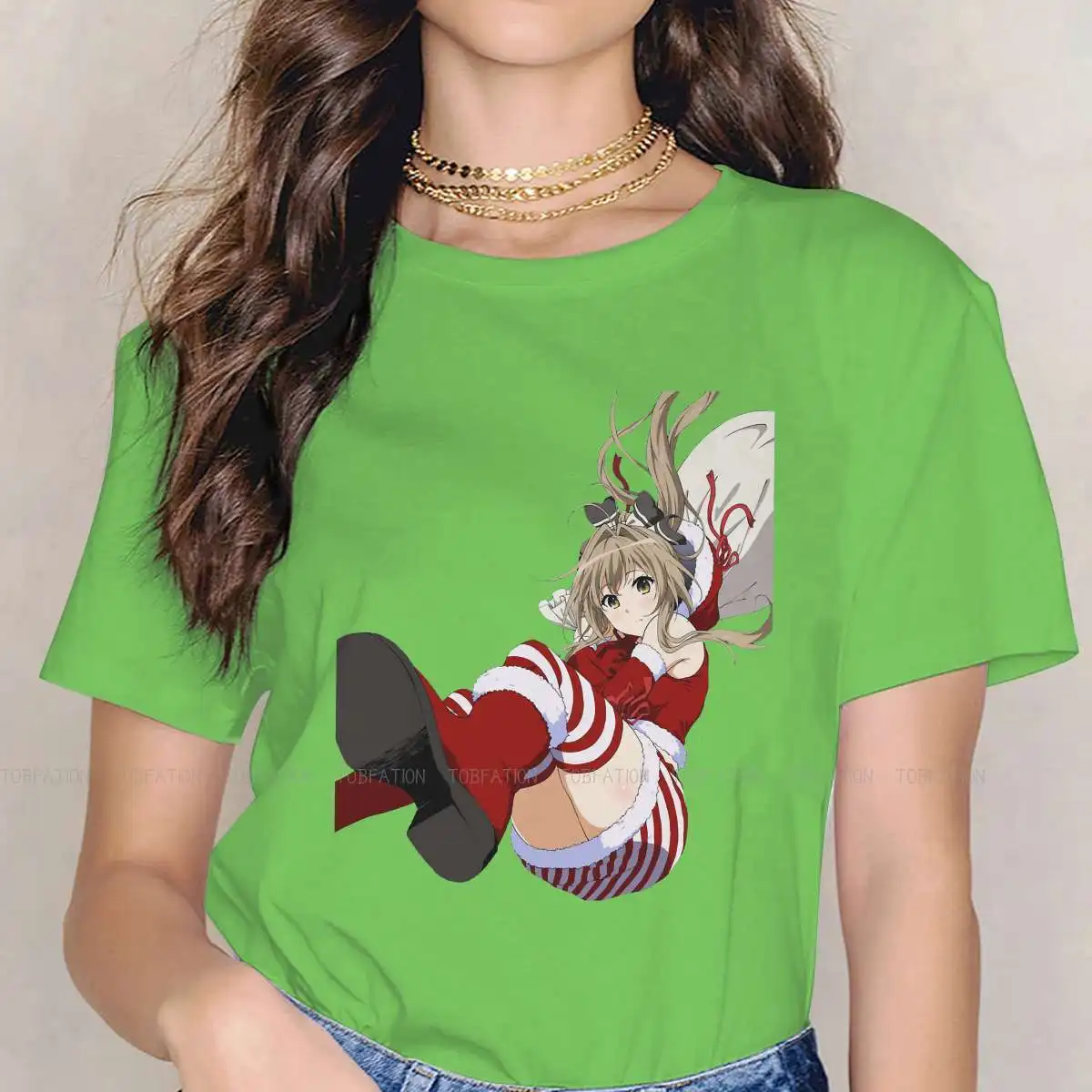 

Повседневная футболка для девочек, креативная анимационная Футболка с блестящим парком Амаги и надписью «Кани Сейя», размеры 4XL, 5XL, популяр...