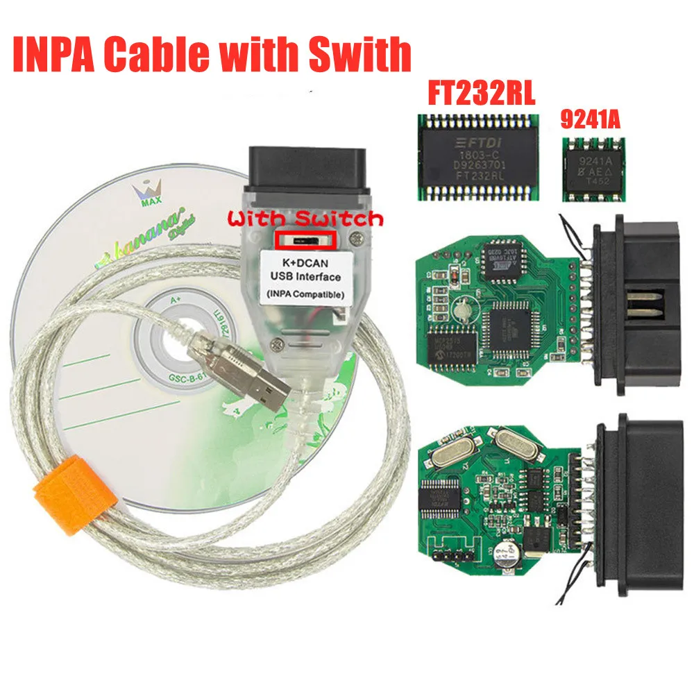 Кабель INPA для BM-W K + DCAN с Swith и чипом FT232RL OBD2 диагностический инструмент USB-интерфейс