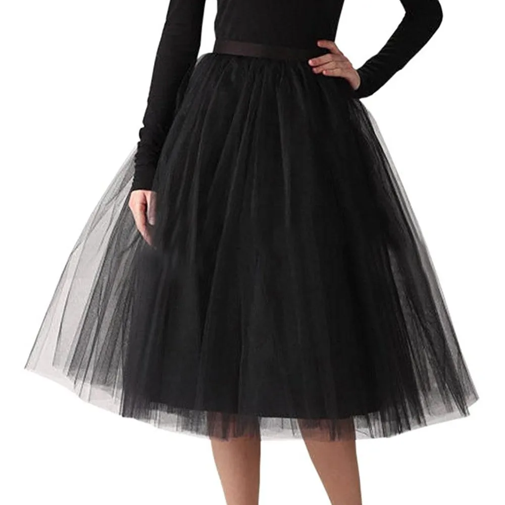 

Women's High Quality Pleated Gauze Knee Length Skirt Adult Half-length Mesh Gauze Tutu Tutu Skirt Dancing Skirt юбка женская 40*
