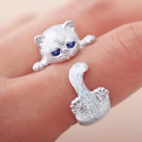 30 silver plated sweet cute cat animal ladies finger rings promotion jewelry women open party ring never fade