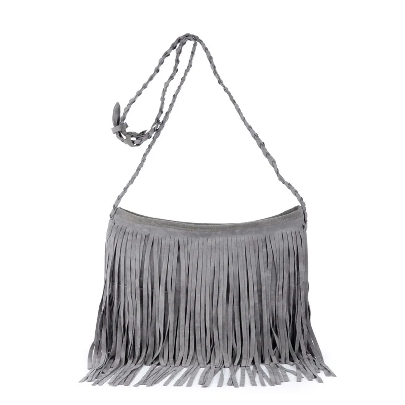 

2021 new frosted tassel bag ladies shoulder bag Korean fashion retro messenger handbag women's simple solid color female bag