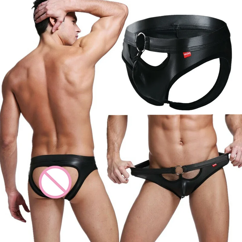 

Сексуальные трусики-джоки из искусственной кожи, стринги и стринги, нижнее белье с открытыми ягодицами, трусики-танга, мужское бикини