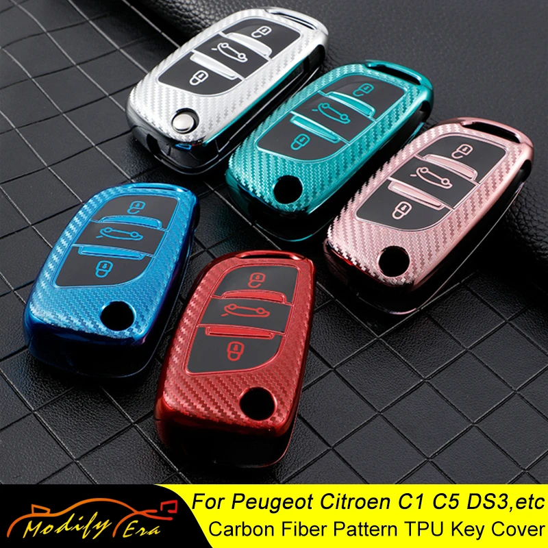 

Чехол для автомобильного ключа из ТПУ и углеродного волокна для Peugeot Citroen C1 C2 C3 C4 C5 DS3 DS4 DS5 DS6