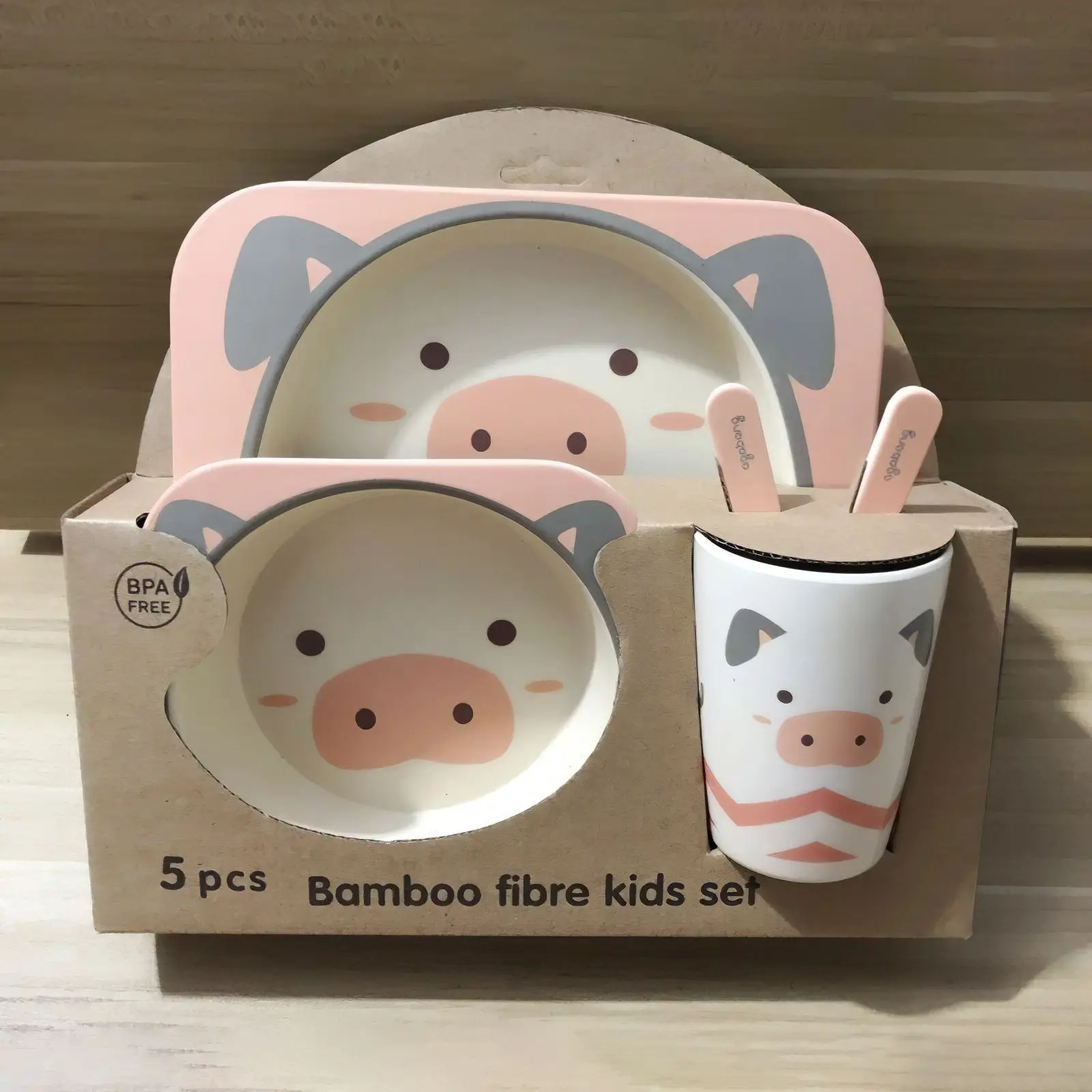 

5pcs ChildrenS Baby Home Bamboo Fiber Feeding Bowl Dishes Set Durable Eco-Friendly Tableware Cartoon Animal Dinnerware Set