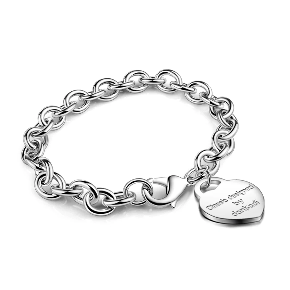 New Fashion 925 Silver Heart Brand Bracelet For Women Men Round Pendant Men's Female Classic all-match Couple | Украшения и