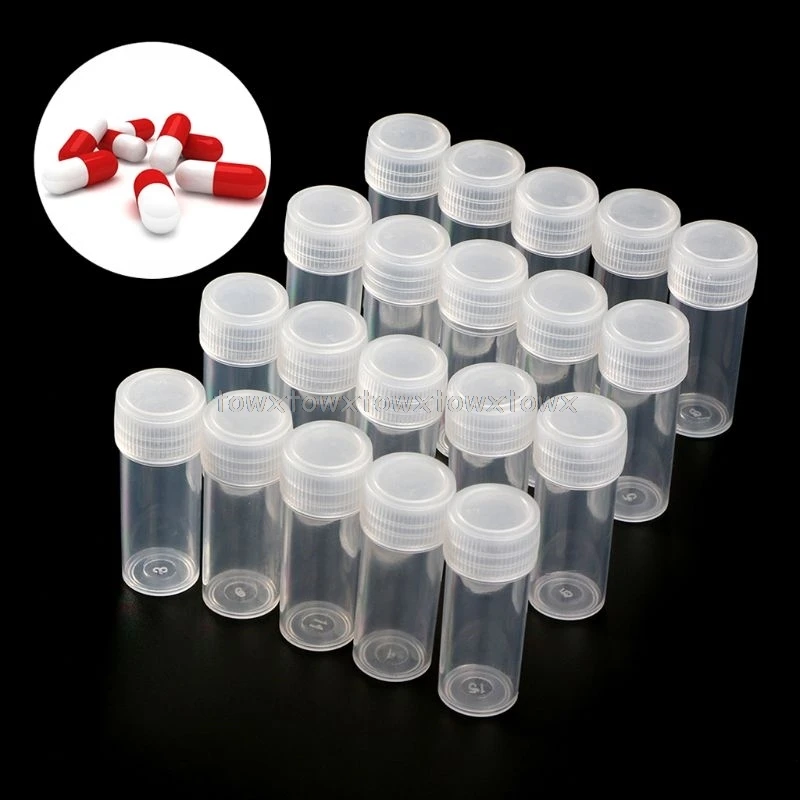 

20Pcs 5ml Plastic Test Tubes Vials Sample Container Powder Craft Screw Cap Bottles for Office School Chemistry Supplies Jy23 19