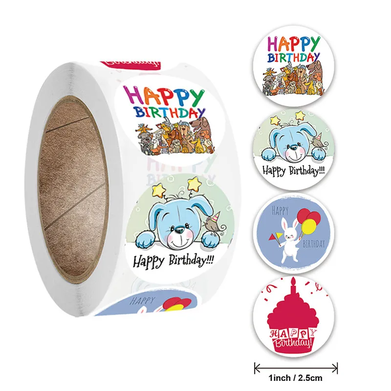 

500pcs Round Happy Birthday Thank You Sticker Sealing Label for Gift Package DIY Christmas Party Decorations Adhesive Stickers
