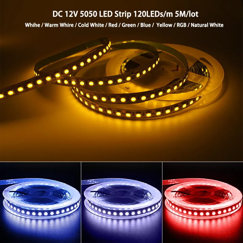 Гибкая светодиодная лента 5050 RGB 12 В 120 светодиодов/м 100 м/лот|Светодиодные ленты| |
