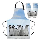 Милые черно-белого цвета с изображением пингвина фартук Кухня Аксессуары для выпечки Кухня нагрудник для Пособия по кулинарии фартук манжеты комплект женские фартуки для детей