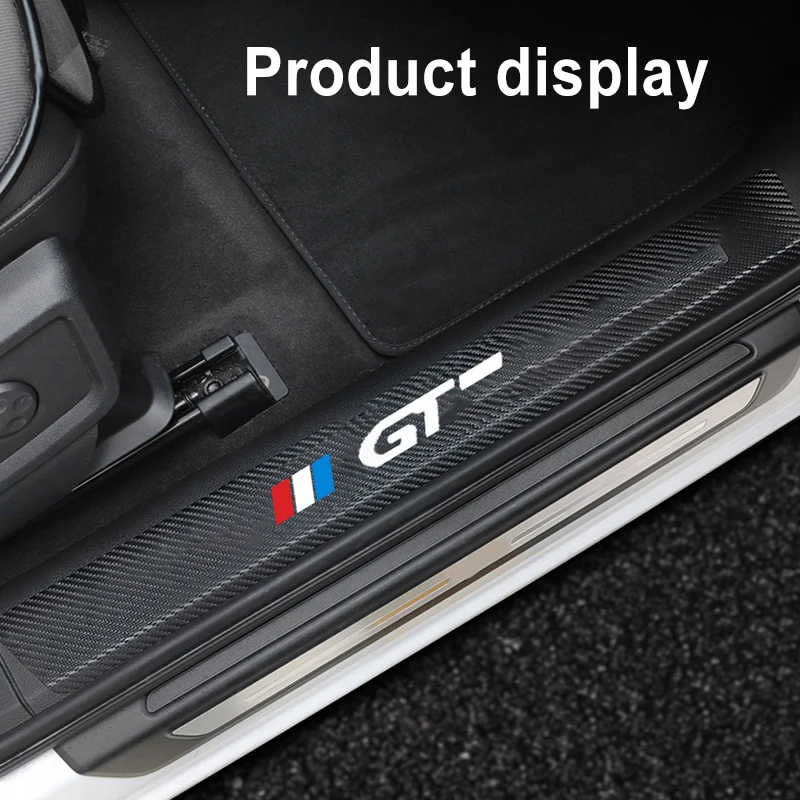 

4 pcs car door sill protector leather carbon fiber vinyl stickers Car Accessories for Peugeot 3008 GT Car Sticker