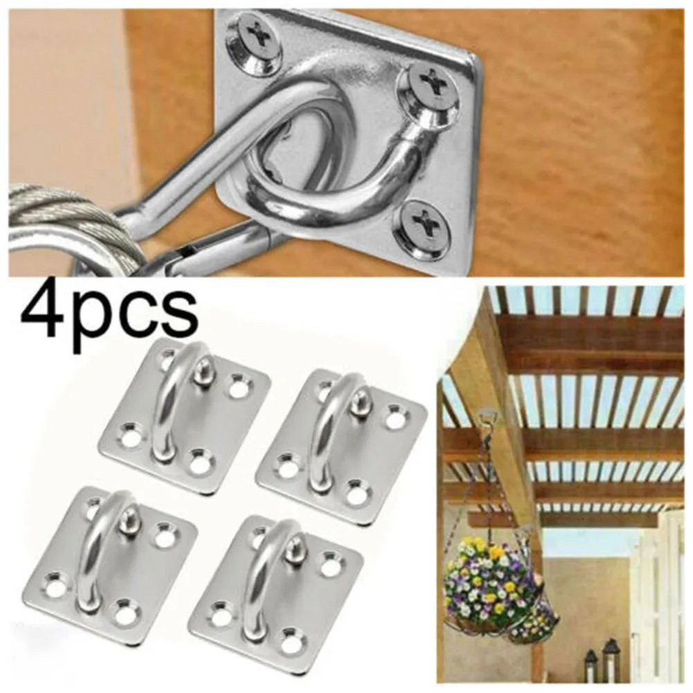 

4X M6 304 Stainless Steel Oblong Pad Eye Plate Marine Hardware Staple Hooks Set U-shaped Design Screws Mount Hook