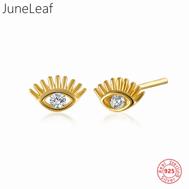

JuneLeaf Punk Genuine 100% 925 Sterling Silver Pave White Zircon Minimalist Mini Demon Eye Stud Earrings Women Jewelry Gift
