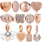 Подлинный ELESHE 925 пробы серебряные подвески из розового золота Семья Дерево Сердце Бусины Подходят на браслеты серебро 925, оригинал, сделай сам, ювелирное изделие