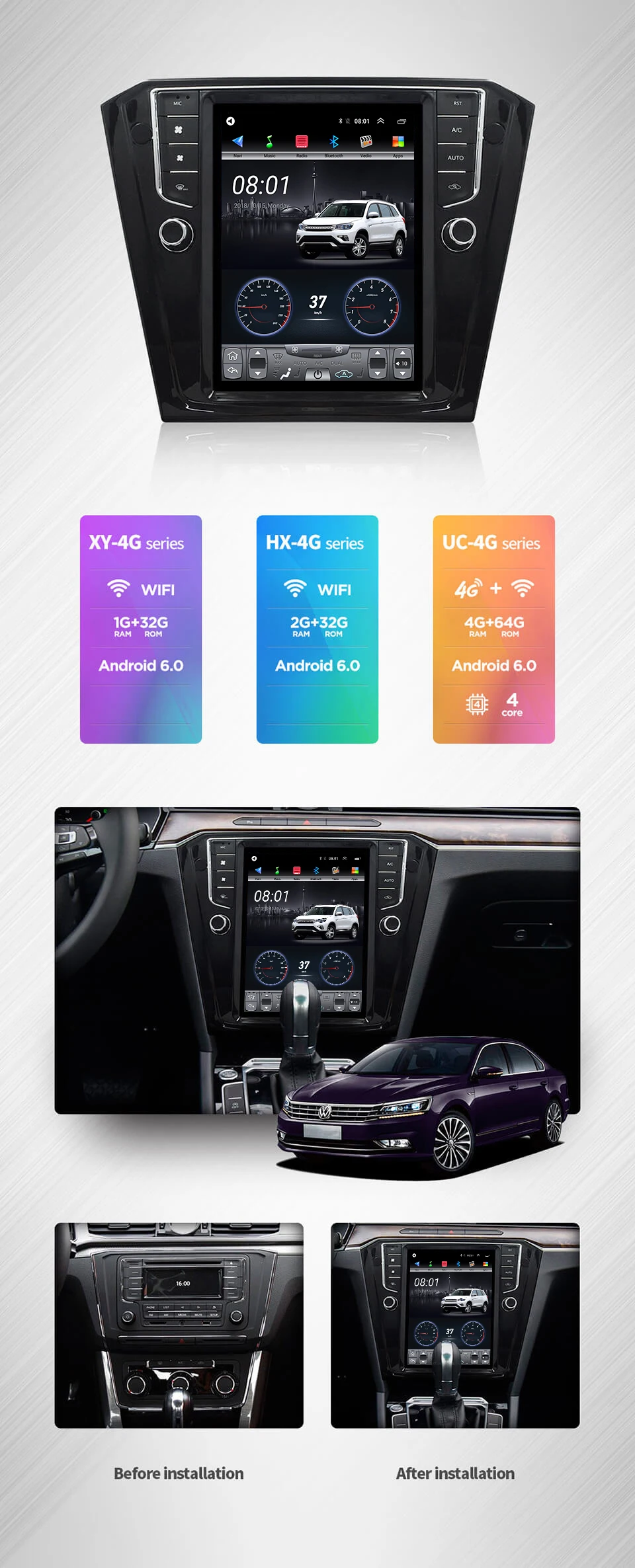 4G Lte 32G вертикальный экран android Мультимедиа Видео Радио плеер для volkswagen sedan Passat B6 2012-16 лет Навигация стерео